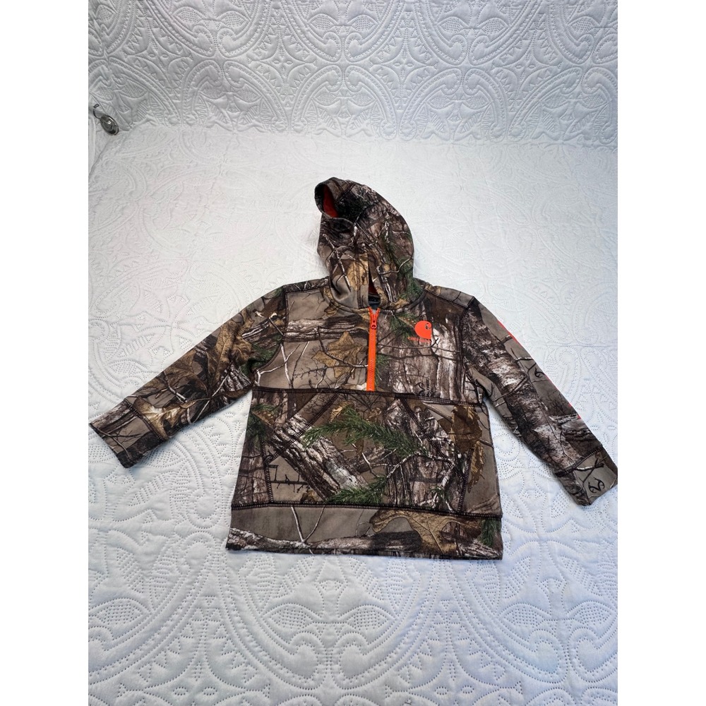 Carhartt Toddler RealTree Xtra Camo Quarter Zip Fleece Hoodie Orange Logo 2T